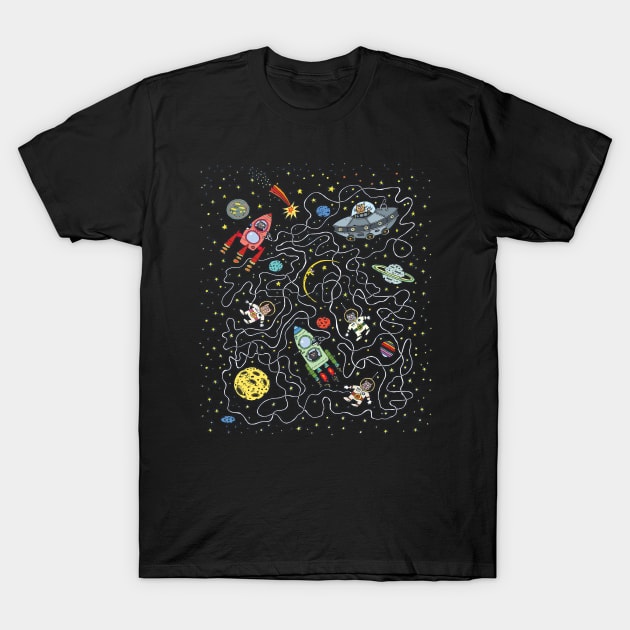 Catstronauts Cats in Space Maze T-Shirt by tropicalteesshop